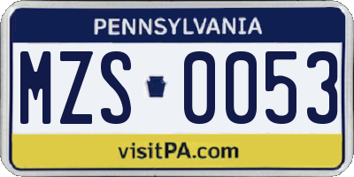 PA license plate MZS0053