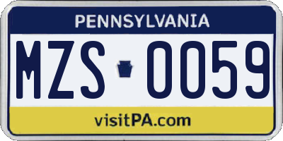 PA license plate MZS0059