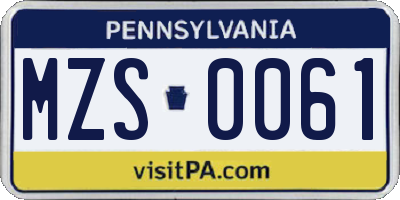 PA license plate MZS0061