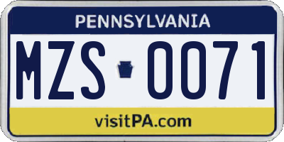PA license plate MZS0071