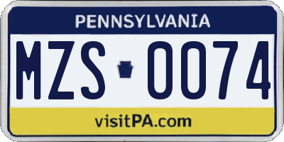 PA license plate MZS0074