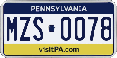PA license plate MZS0078