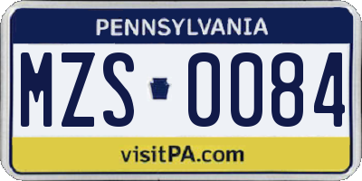 PA license plate MZS0084
