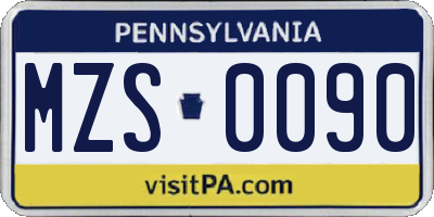 PA license plate MZS0090