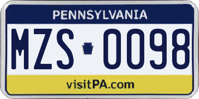 PA license plate MZS0098