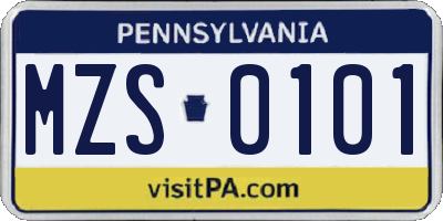 PA license plate MZS0101
