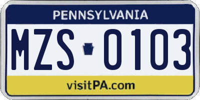 PA license plate MZS0103