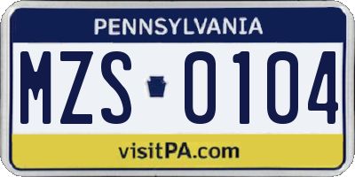 PA license plate MZS0104