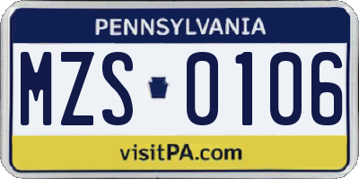 PA license plate MZS0106