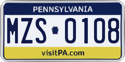 PA license plate MZS0108