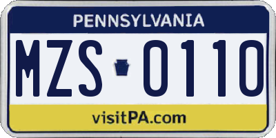 PA license plate MZS0110