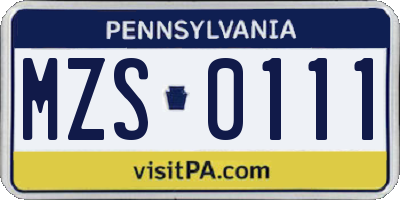 PA license plate MZS0111