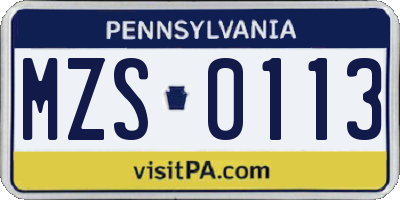 PA license plate MZS0113