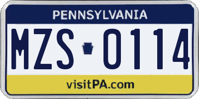 PA license plate MZS0114