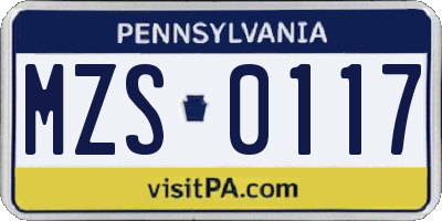 PA license plate MZS0117