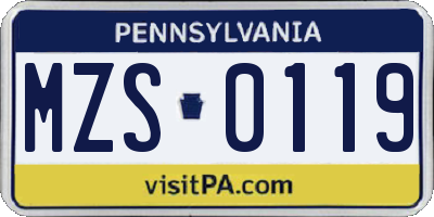 PA license plate MZS0119