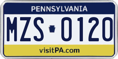 PA license plate MZS0120