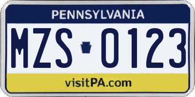 PA license plate MZS0123