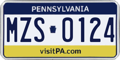PA license plate MZS0124