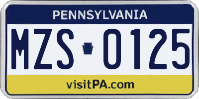 PA license plate MZS0125