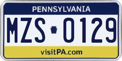 PA license plate MZS0129