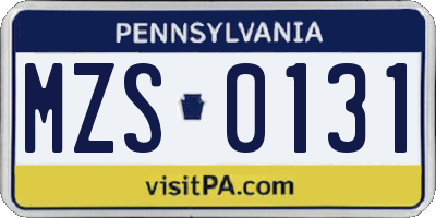 PA license plate MZS0131