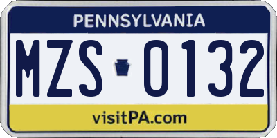 PA license plate MZS0132