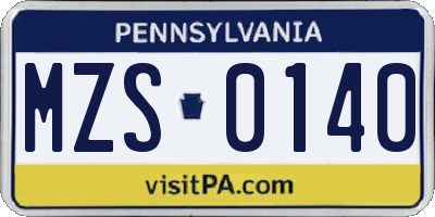 PA license plate MZS0140