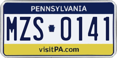 PA license plate MZS0141