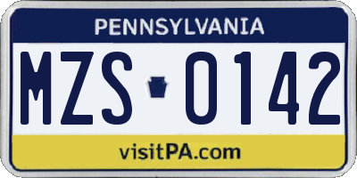 PA license plate MZS0142
