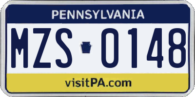 PA license plate MZS0148
