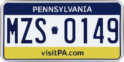 PA license plate MZS0149