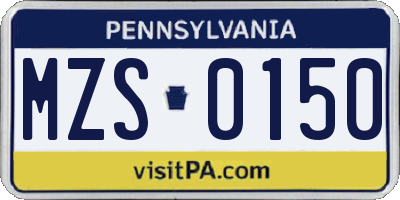 PA license plate MZS0150