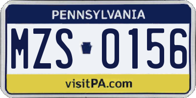 PA license plate MZS0156