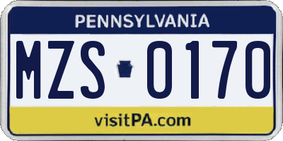 PA license plate MZS0170