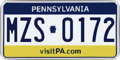 PA license plate MZS0172
