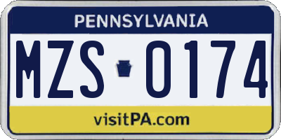 PA license plate MZS0174