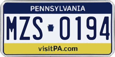 PA license plate MZS0194