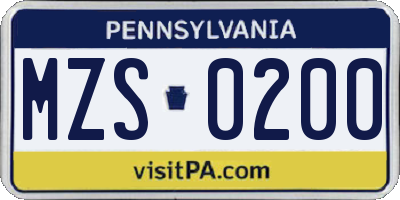 PA license plate MZS0200