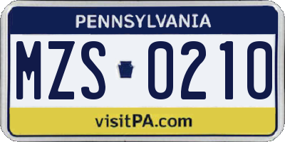 PA license plate MZS0210