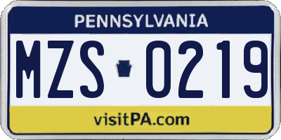 PA license plate MZS0219