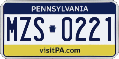 PA license plate MZS0221