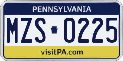 PA license plate MZS0225