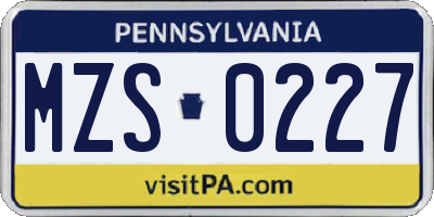 PA license plate MZS0227