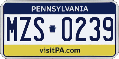 PA license plate MZS0239