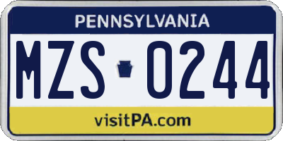 PA license plate MZS0244