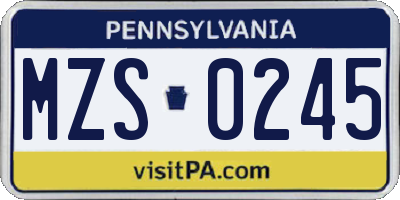 PA license plate MZS0245