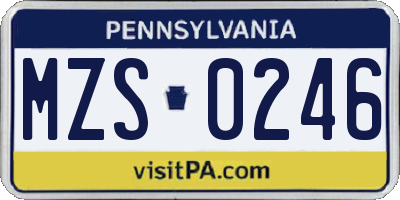 PA license plate MZS0246