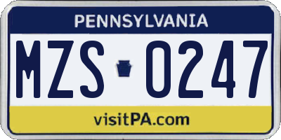 PA license plate MZS0247