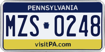 PA license plate MZS0248